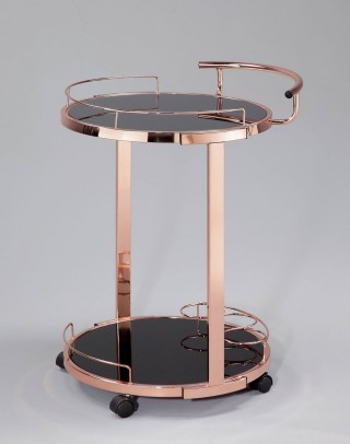 Glass Wine Trolley Cart - STR004B | ,safty black glass tiers , copper frame